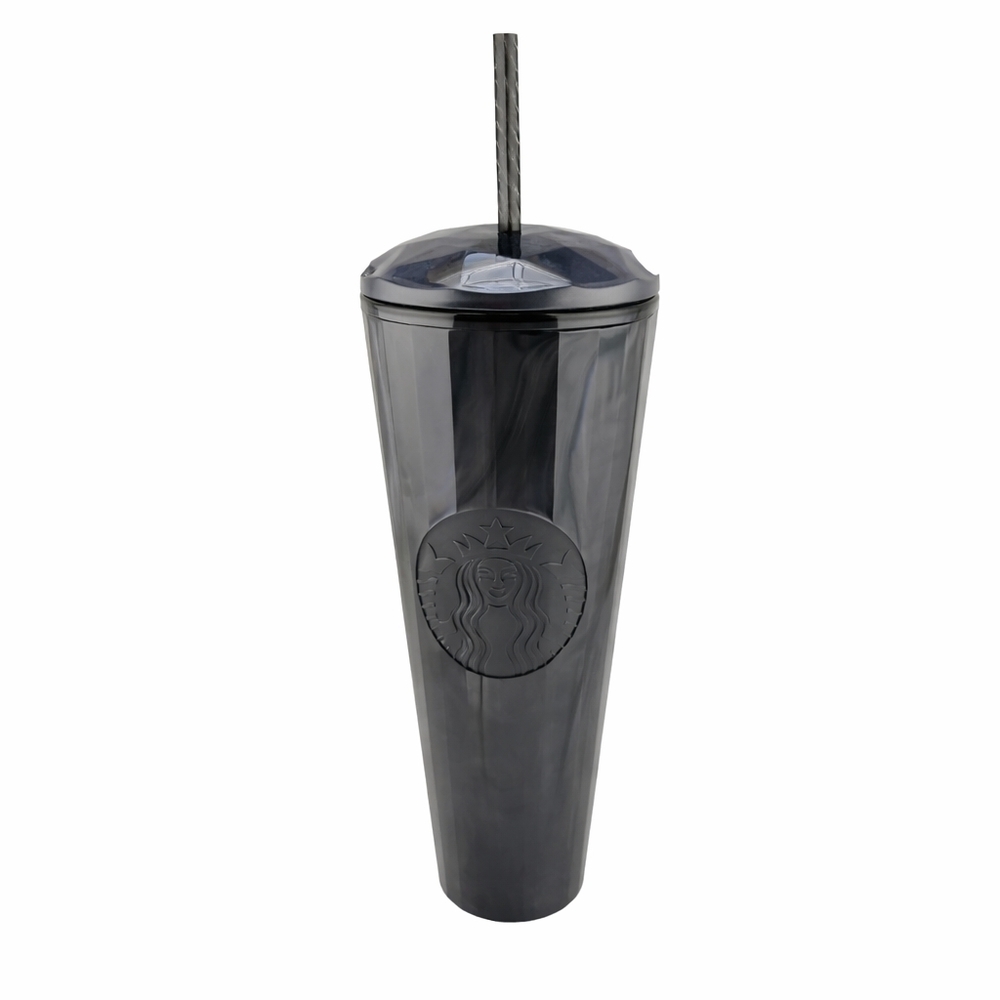 New Starbucks 24oz Black Onyx Faceted Cold‎ Cup Tumbler Dome Lid w/Straw
